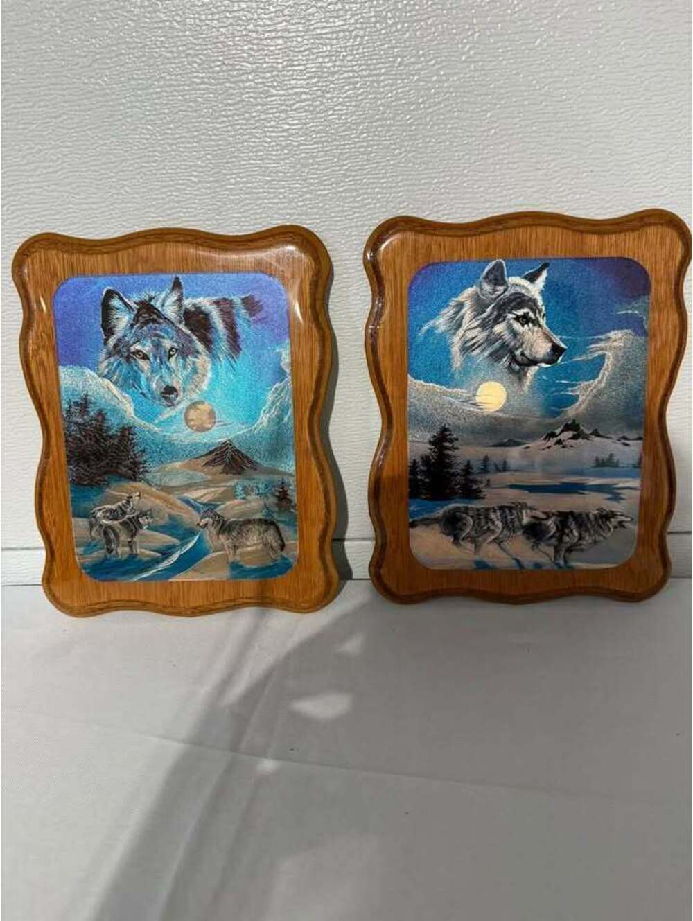Set of 2 Vintage Wolf Wood Plaques made in Canada